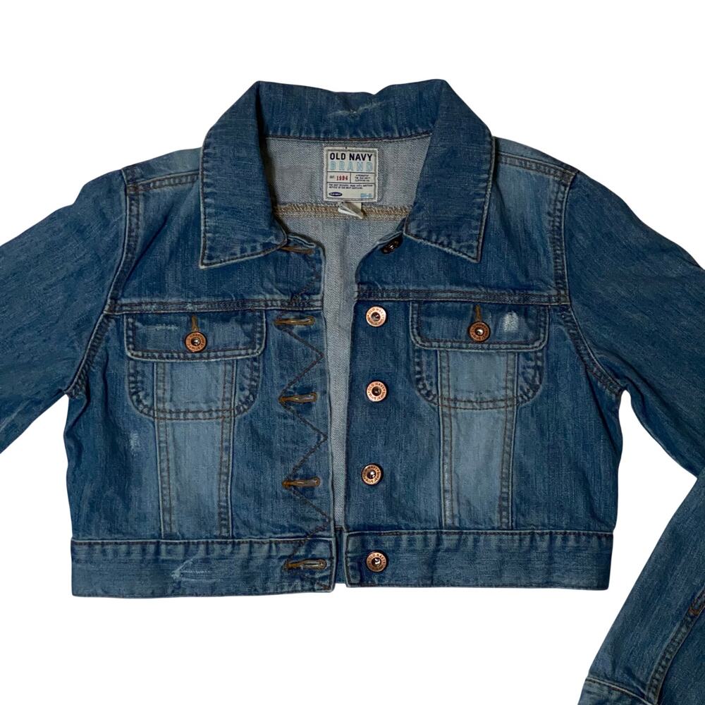 Vintage Y2K Old Navy Cropped Denim Jacket Lightwash Stitch Detail 100 Cotton Y2K - Picture 13 of 16